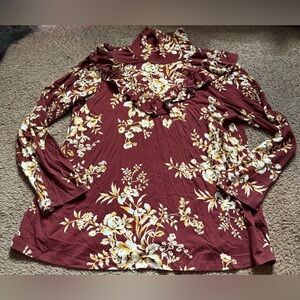 Cupio Burgundy Floral Long Sleeve Top